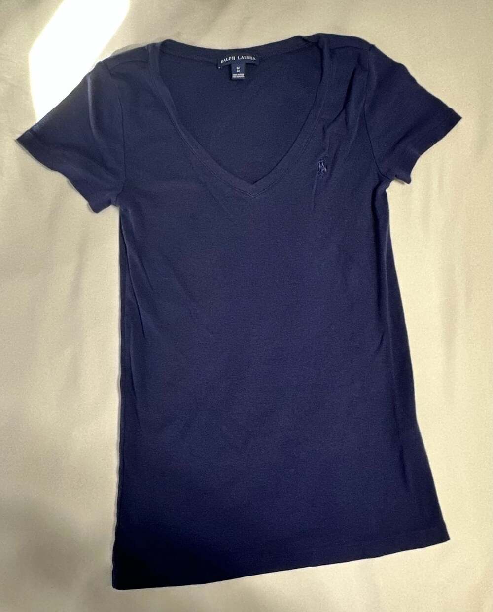 Ralph Lauren V-Neck T-Shirt Size M Navy Blue